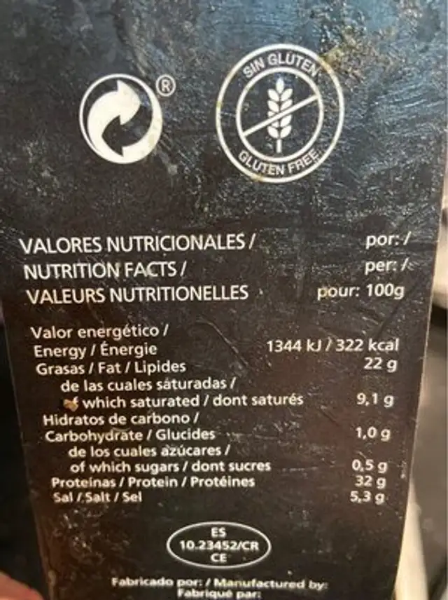 Jamon de Cebo iberico nutrition facts table
