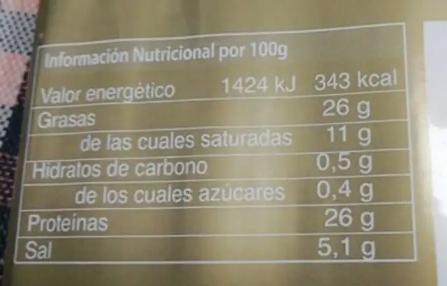 Paleta de cebo ibérica nutrition facts table