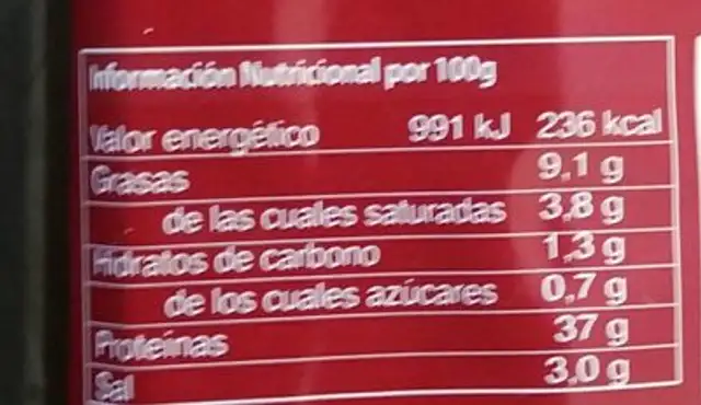Lomo embuchado nutrition facts table
