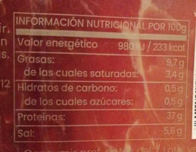Serranos Jamón Serrano Gran Reserva nutrition facts table