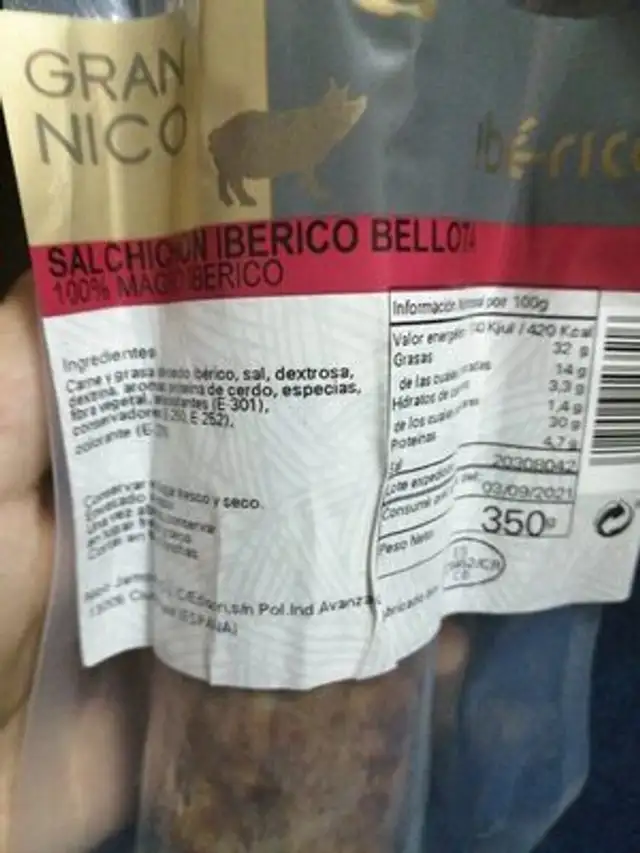 Salchichon iberico bellota. Gran nico