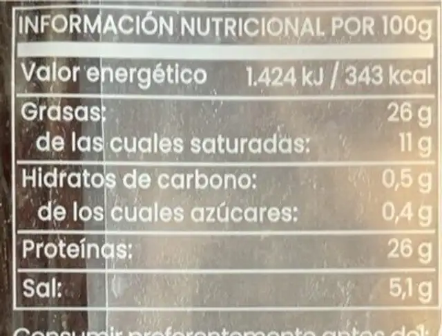 Paletta de cebo iberica nutrition facts table