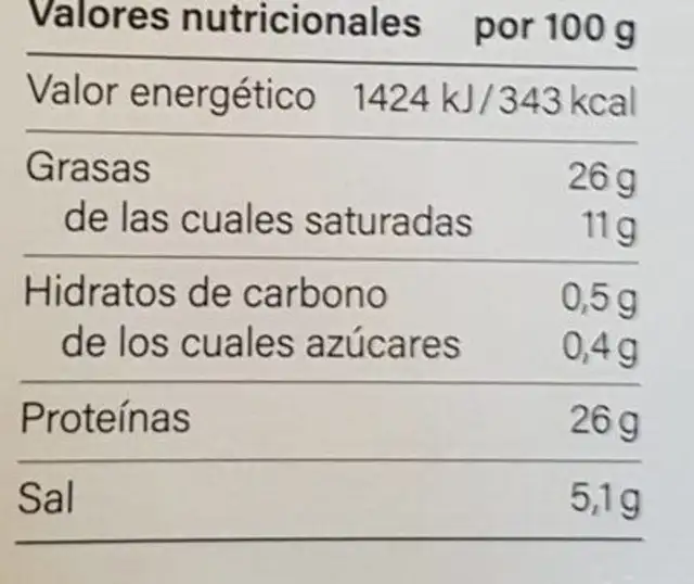 Paleta de cebo ibérica 50 raza ibérica nutrition facts table