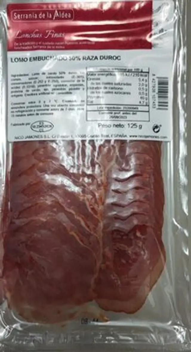 Lomo embuchado 50% raza duroc ingredients label