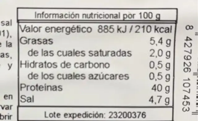 Lomo embuchado 50% raza duroc nutrition facts table