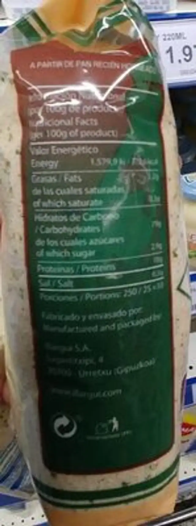 Pan rallado nutrition facts table