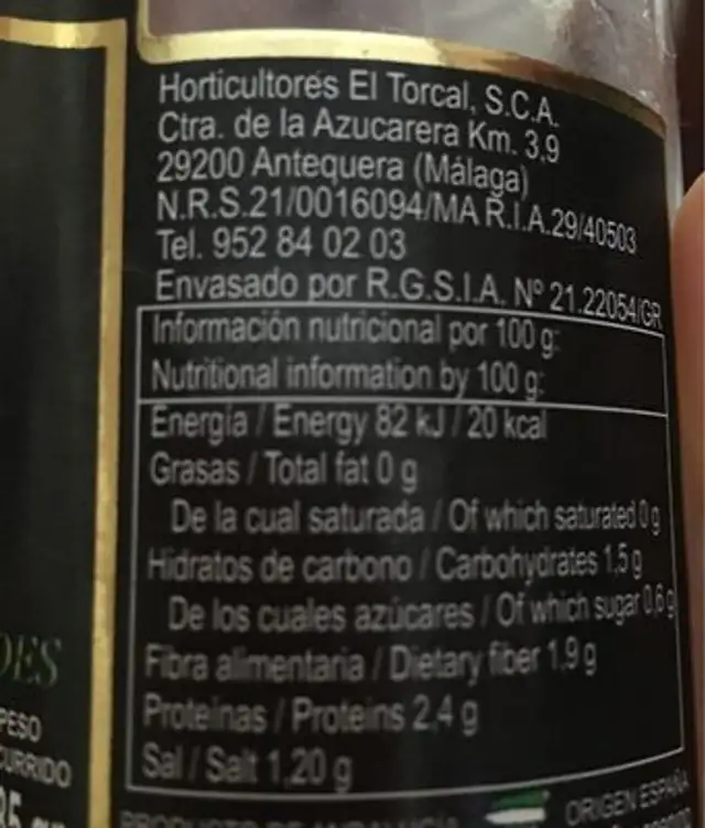 Esparragos verdes nutrition facts table