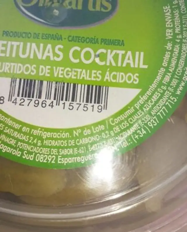 Aceitunas cocktail nutrition facts table
