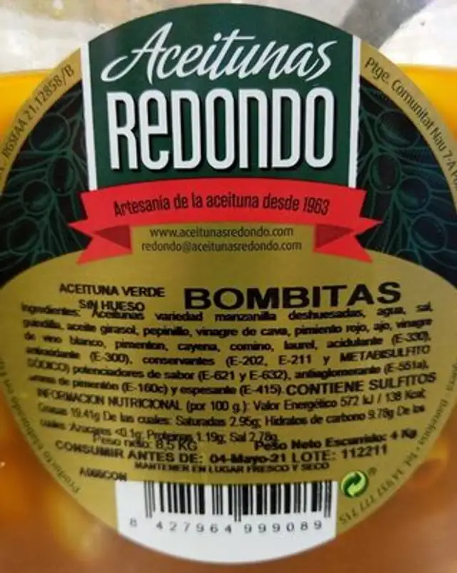 Bombita nutrition facts table