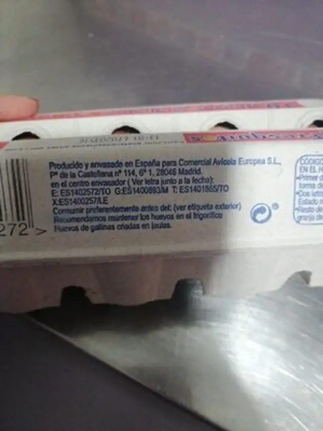 Huevos ingredients label