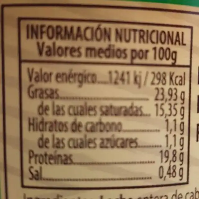 Queso de cabra nutrition facts table