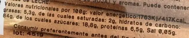 Neules artesanes nutrition facts table