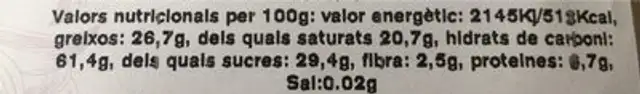 “Xiquitillos” al cacau nutrition facts table