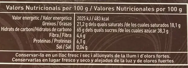 Neules artesanes nutrition facts table