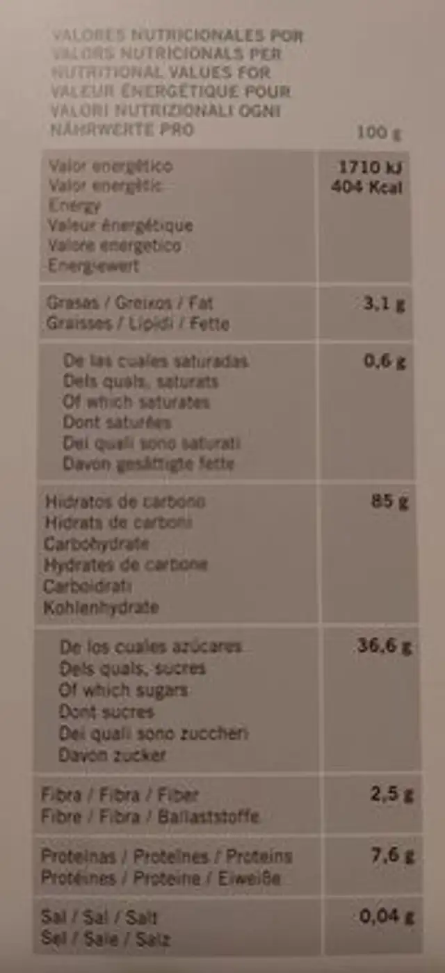 Barquillos línea especial ecológicos nutrition facts table