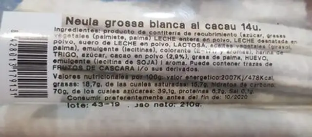 Neules artesanes nutrition facts table