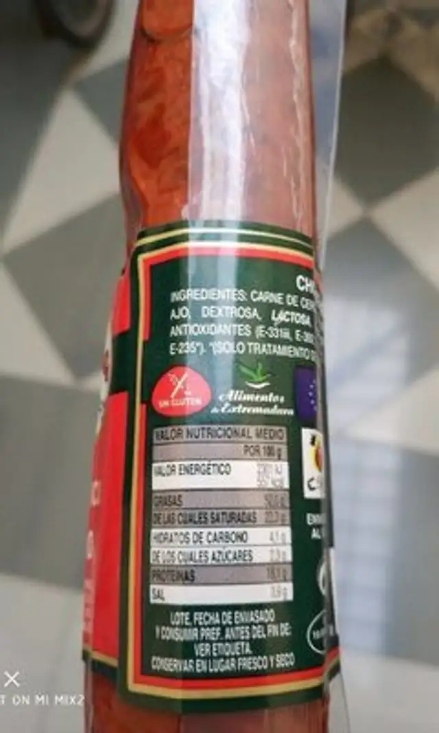 Chorizo ibérico nutrition facts table