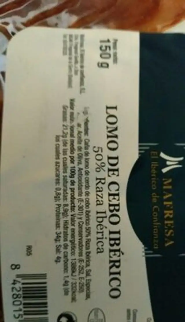 Lomo de cebo iberico nutrition facts table