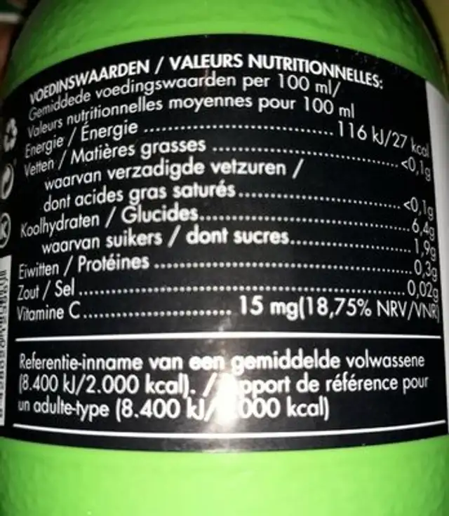 Jus de citron vert nutrition facts table
