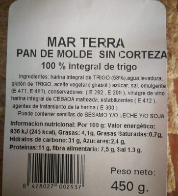 Pan de molde sin corteza