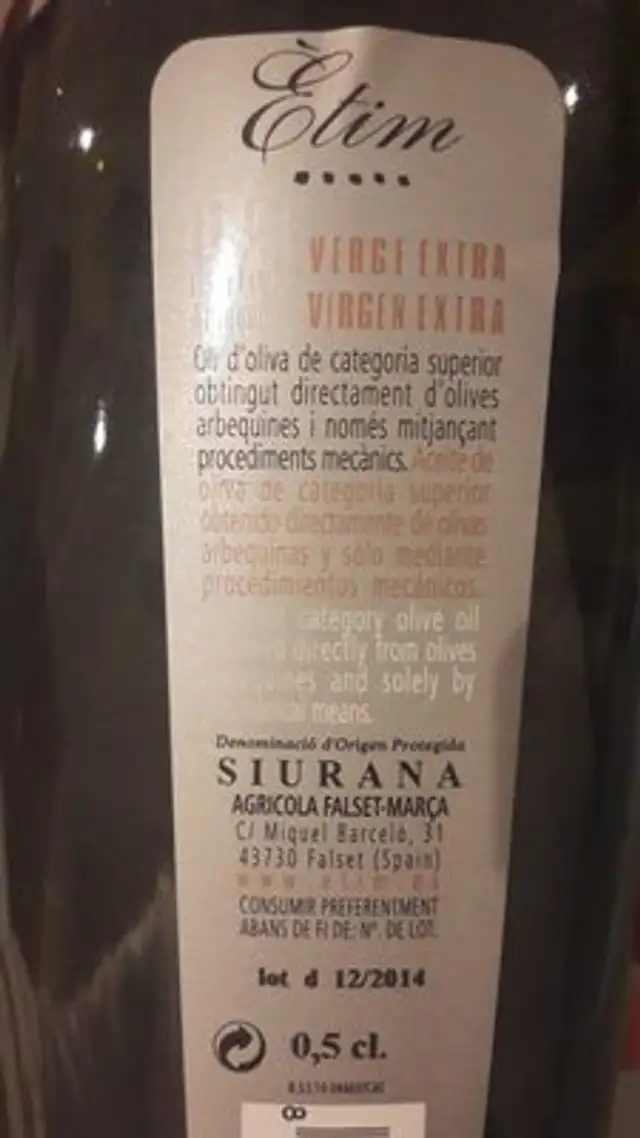 Oli ingredients label