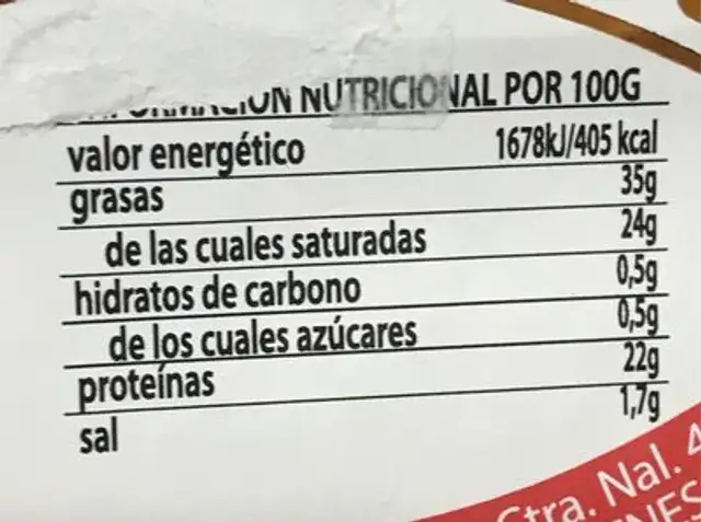 Queso de oveja tierno nutrition facts table