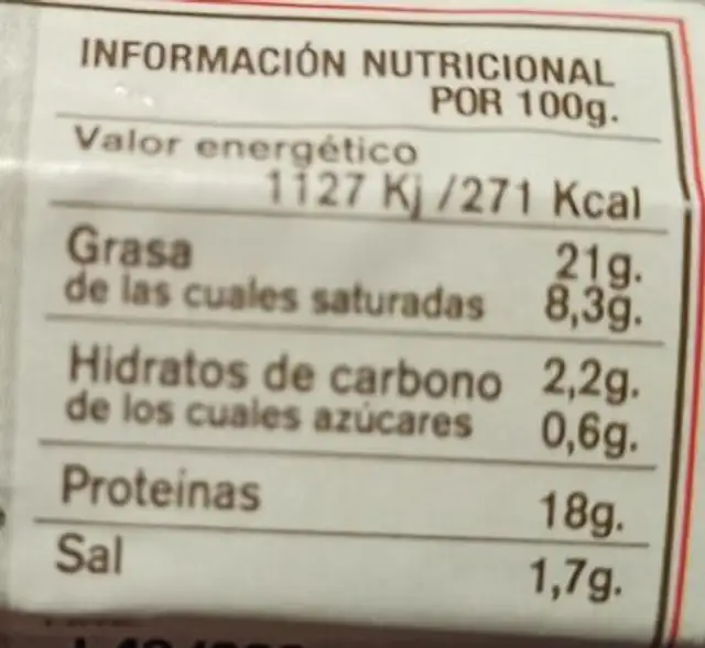 Bull blanc nutrition facts table