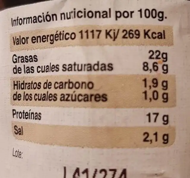 Butifarra de huevo nutrition facts table