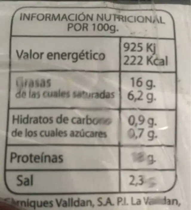 Bull negre nutrition facts table