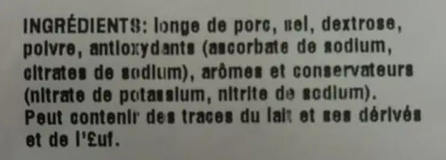 Llom curat ingredients label