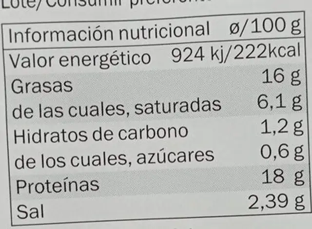 Bull Negre nutrition facts table
