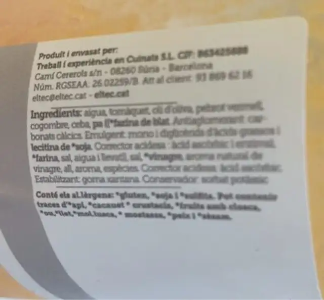 Gazpacho nutrition facts table
