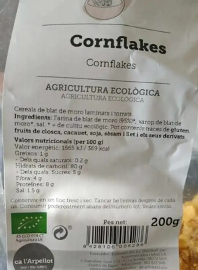 Cornflakes nutrition facts table