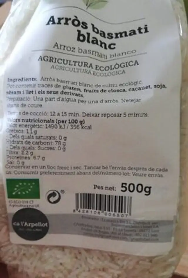 Arros basmatic blanc nutrition facts table
