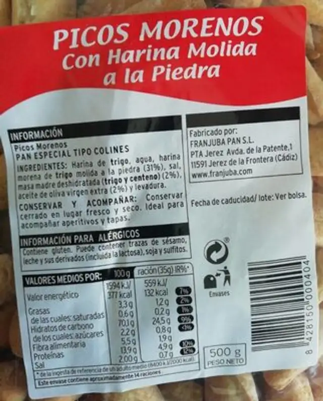 Picos nutrition facts table