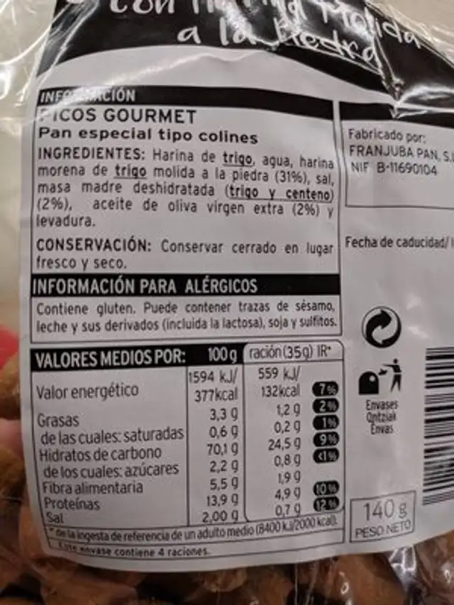 Picos gourmet ingredients label