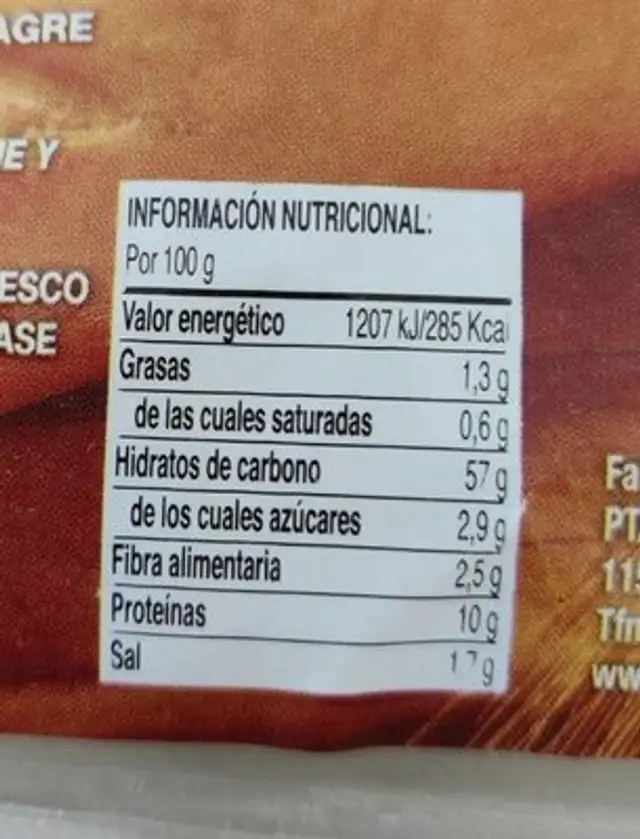 Chapatas nutrition facts table