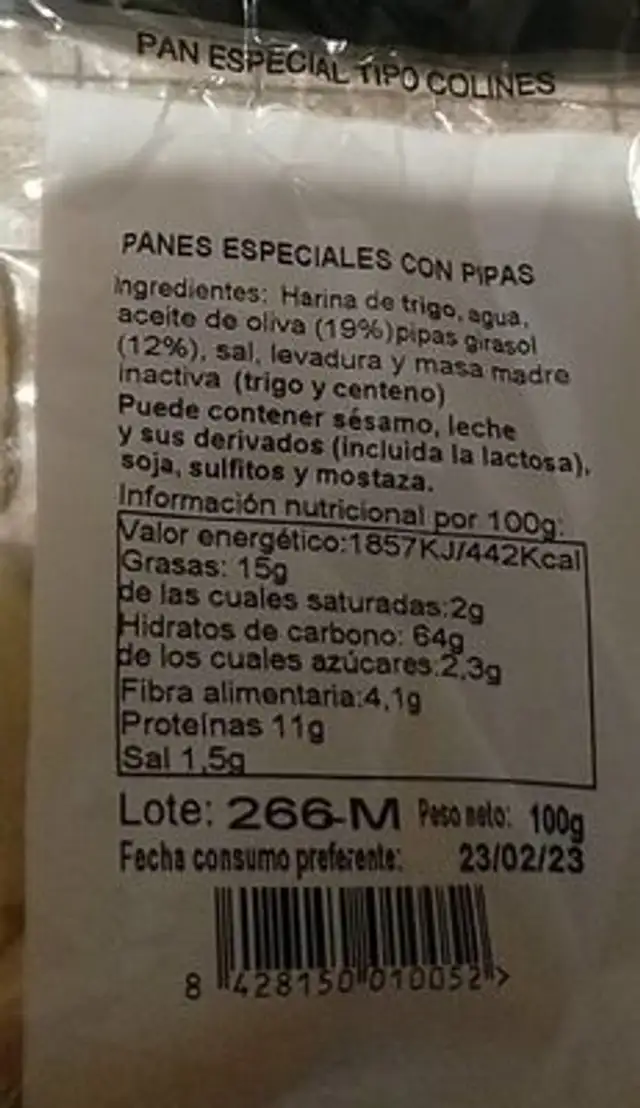 Regañas nutrition facts table
