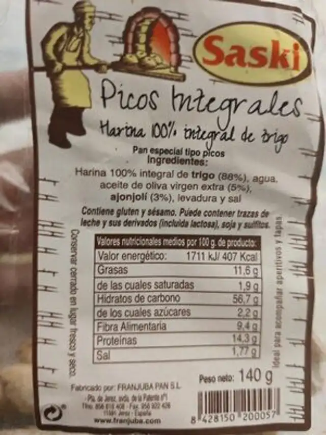 Picos integrales ingredients label