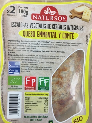 Escalopas vegetales de cereales integrales queso emmental y comte