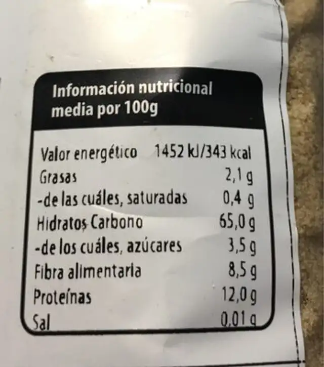 Cuacus integral nutrition facts table
