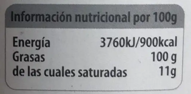 Aceite de linaza nutrition facts table