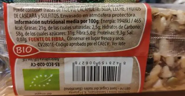 Barritas De Cereales Con Semillas Y Arandanos Natursoy nutrition facts table