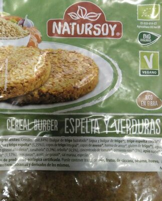 Cereal burguer espelta y verduras front packaging