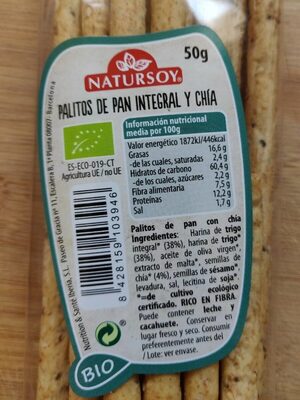 Palitos de pan integral y chía