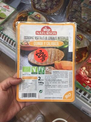 Escalopas vegetales de cereales integrales quinoa y calabaza front packaging