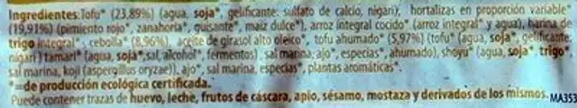 Tofu Burger Jardinera ingredients label