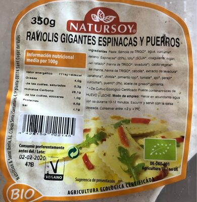 Raviolis gigantes espinacas y puerros
