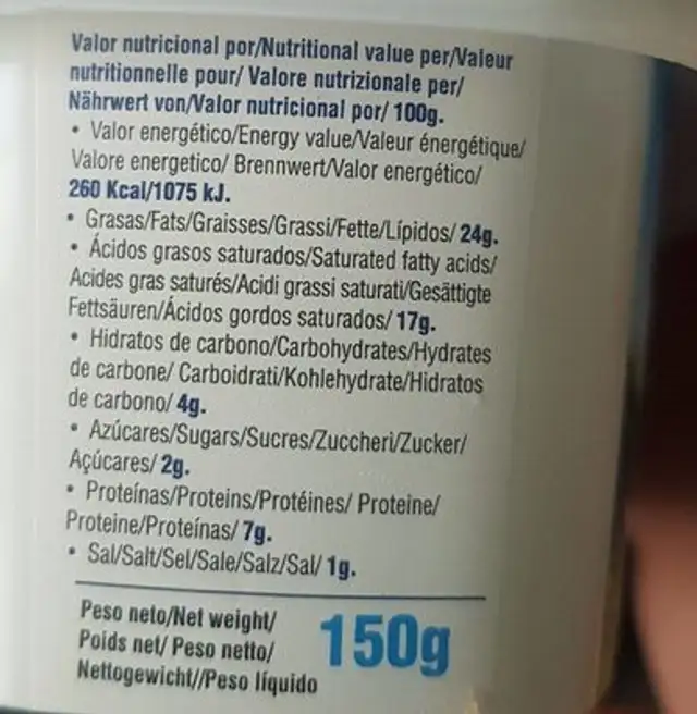 Quedo fresco de cabra nutrition facts table