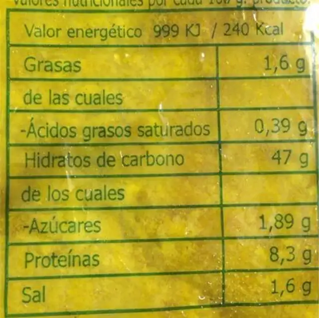 Molletes de Marchena nutrition facts table